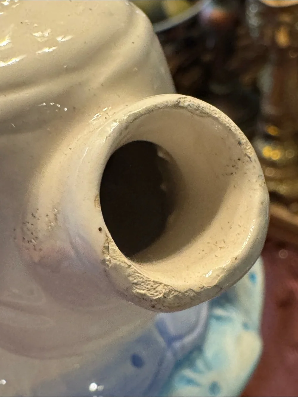 Vintage 80s 90s Takahashi SF Ceramic Gray Tabby Cat Teapot or Tea Pot Blue White